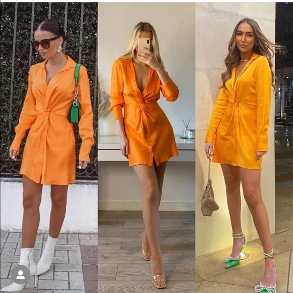 Zara Satin Knot Mini Dress Orange